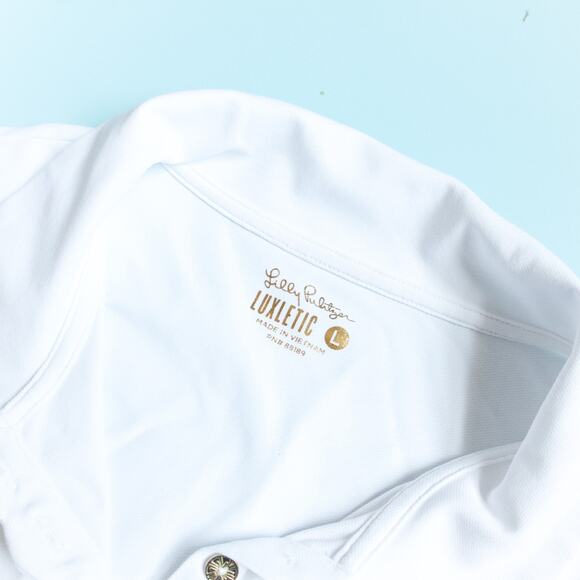 Lilly Pulitzer UPF 50+ Luxletic Frida Scallop Polo Size Large Preppy in White - Picture 3 of 8